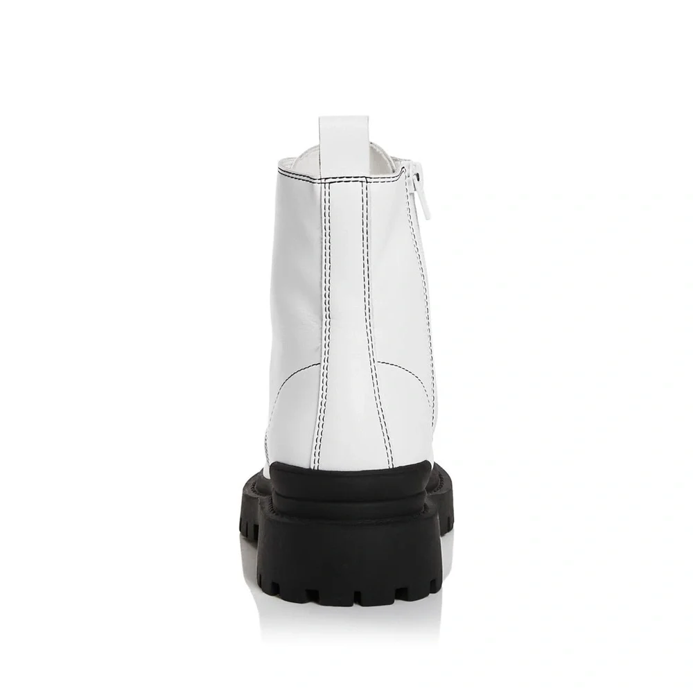 NEW Aqua White Leather Combat Boots - Picture 2 of 9